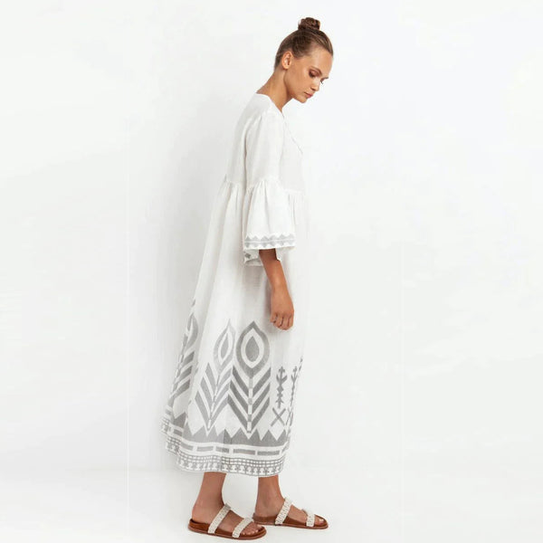 GREEK ARCHAIC KORI Feather Chevron Maxi Dress - Silver SzS