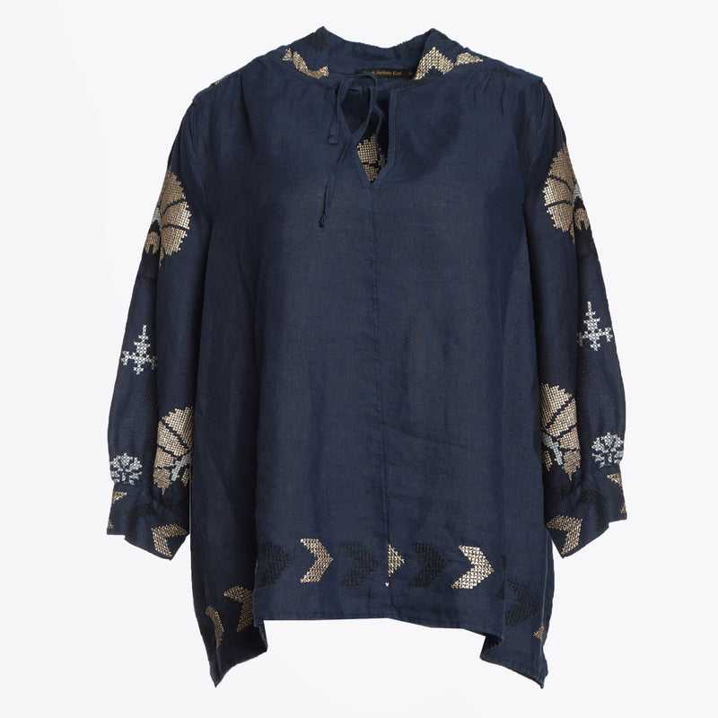 GREEK ARCHAIC KORI Peacocks Top - Navy Blue SzL