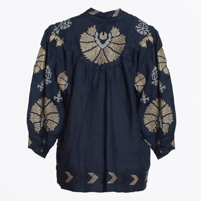 GREEK ARCHAIC KORI Peacocks Top - Navy Blue SzL