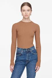 ANINE BING Cecily Longsleeve Top in Camel - Large