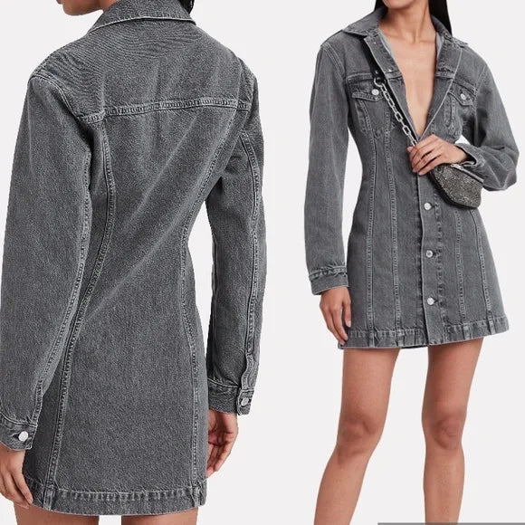 HELMUT LANG Denim Mini Dress / Charcoal  - Medium