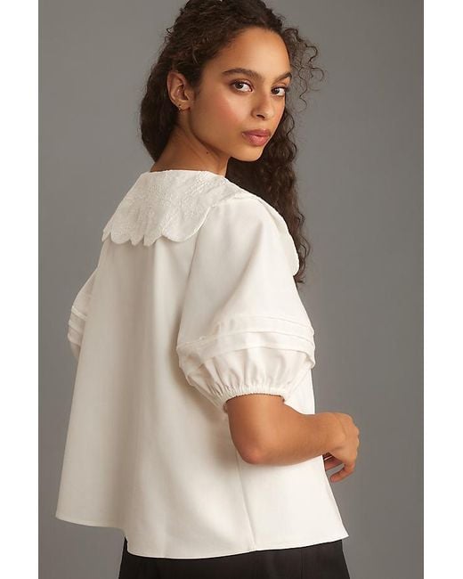 MARE MARE Puff-Sleeve Collared Linen Blouse SzS