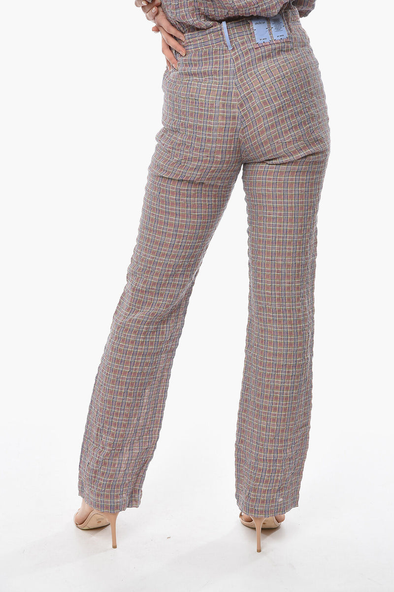 MCQ ALEXANDER MCQUEEN Gingham Crinkled Linen Check Pants SzS