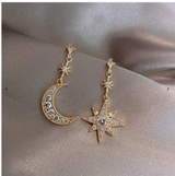 Moon & Star Crystal Drop Earrings Gold